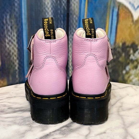 Dr. Martens Devon Heart Leather Platform Boots Buckle Pink Lavender 6 GUC - Picture 10 of 13